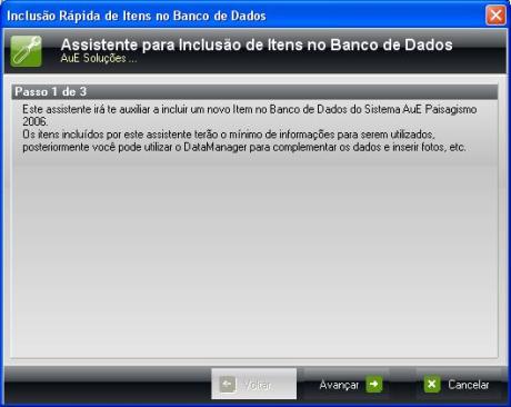 AutoLANDSCAPE - Inserção de um novo item